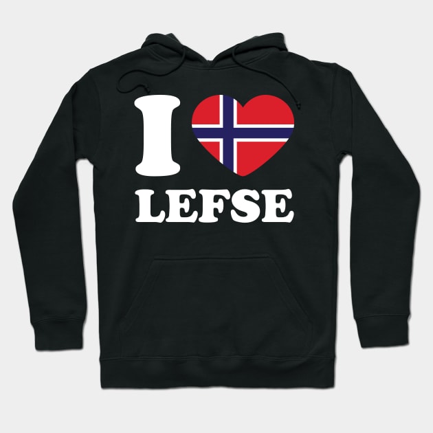 I Love Lefse Norway Flag Heart Hoodie by Huhnerdieb Apparel